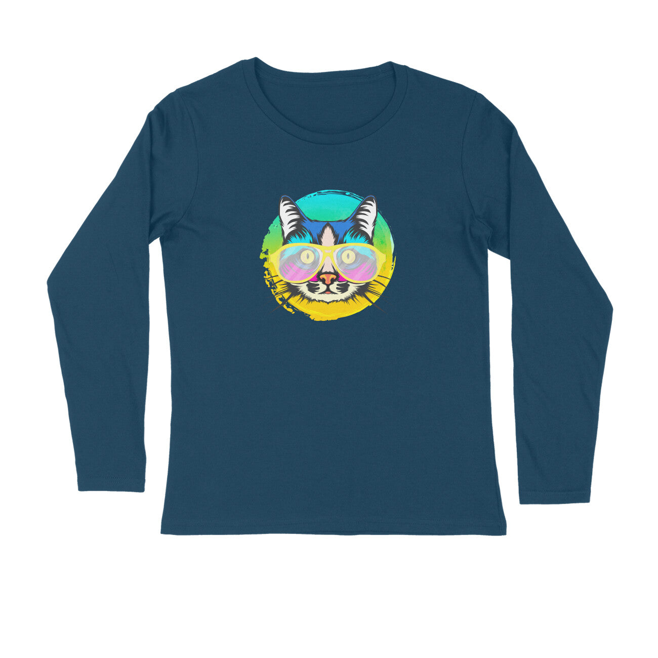 Stepevoli Clothing - Full Sleeves Round Neck (Men) - Cat With Glasses (7 Colours)
