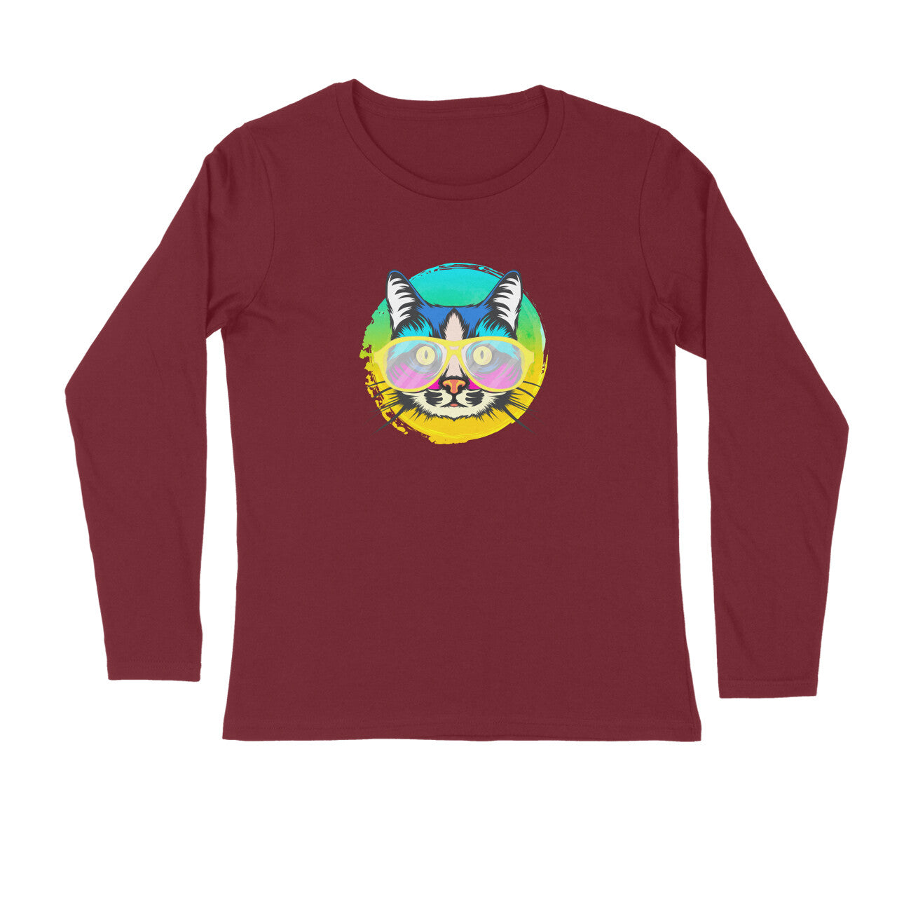 Stepevoli Clothing - Full Sleeves Round Neck (Men) - Cat With Glasses (7 Colours)