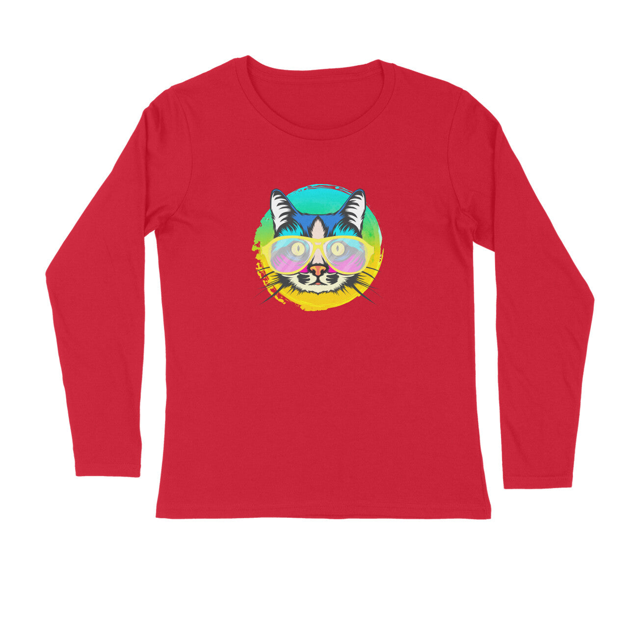Stepevoli Clothing - Full Sleeves Round Neck (Men) - Cat With Glasses (7 Colours)