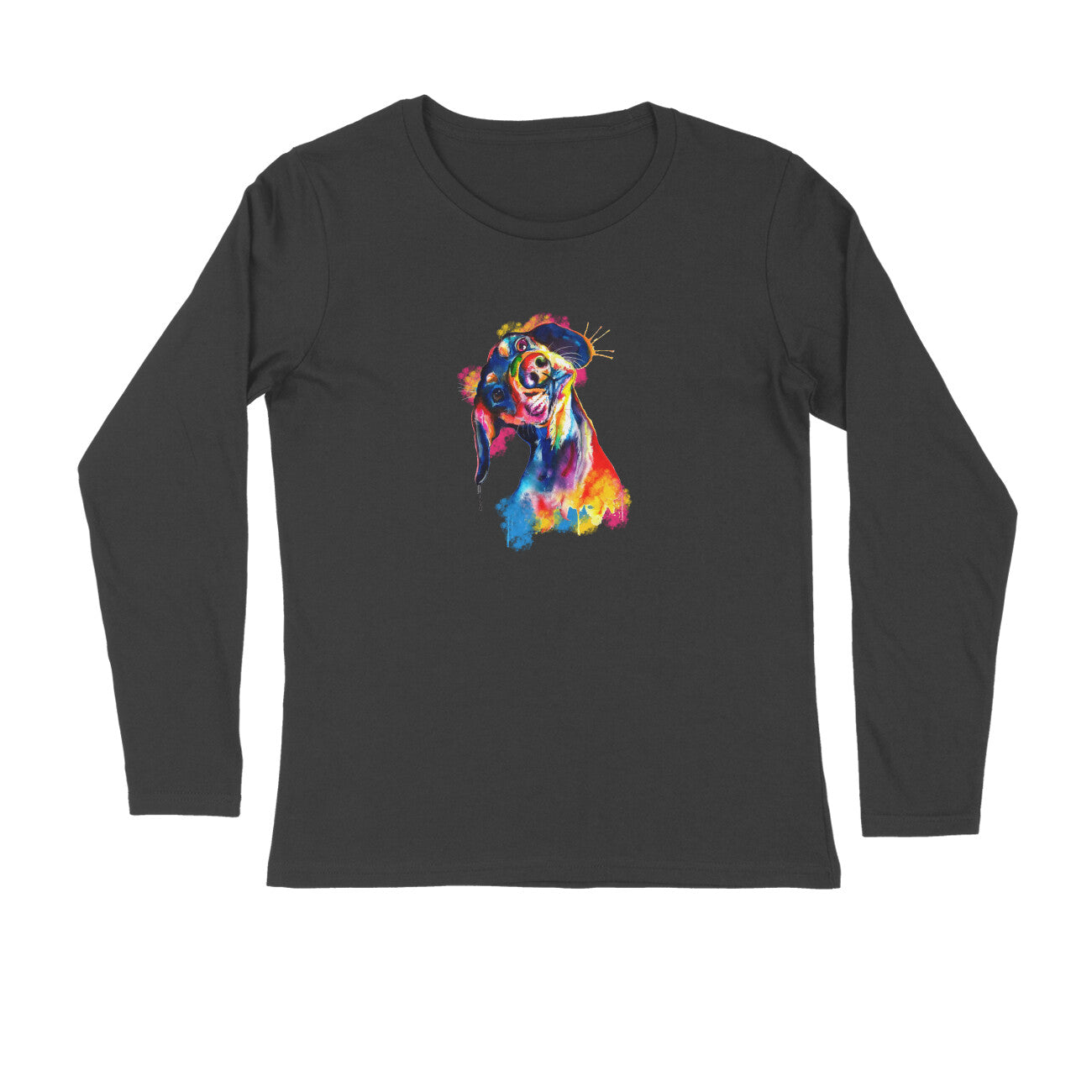 Stepevoli Clothing - Full Sleeves Round Neck (Men) - Tilted Head Rainbow Dog (7 Colours)