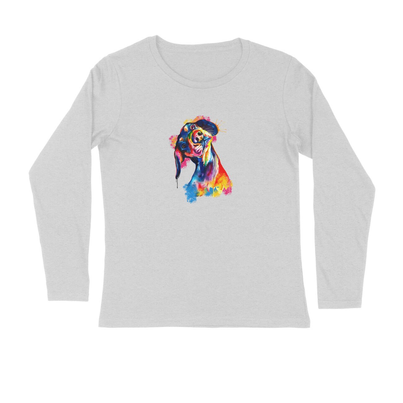 Stepevoli Clothing - Full Sleeves Round Neck (Men) - Tilted Head Rainbow Dog (7 Colours)