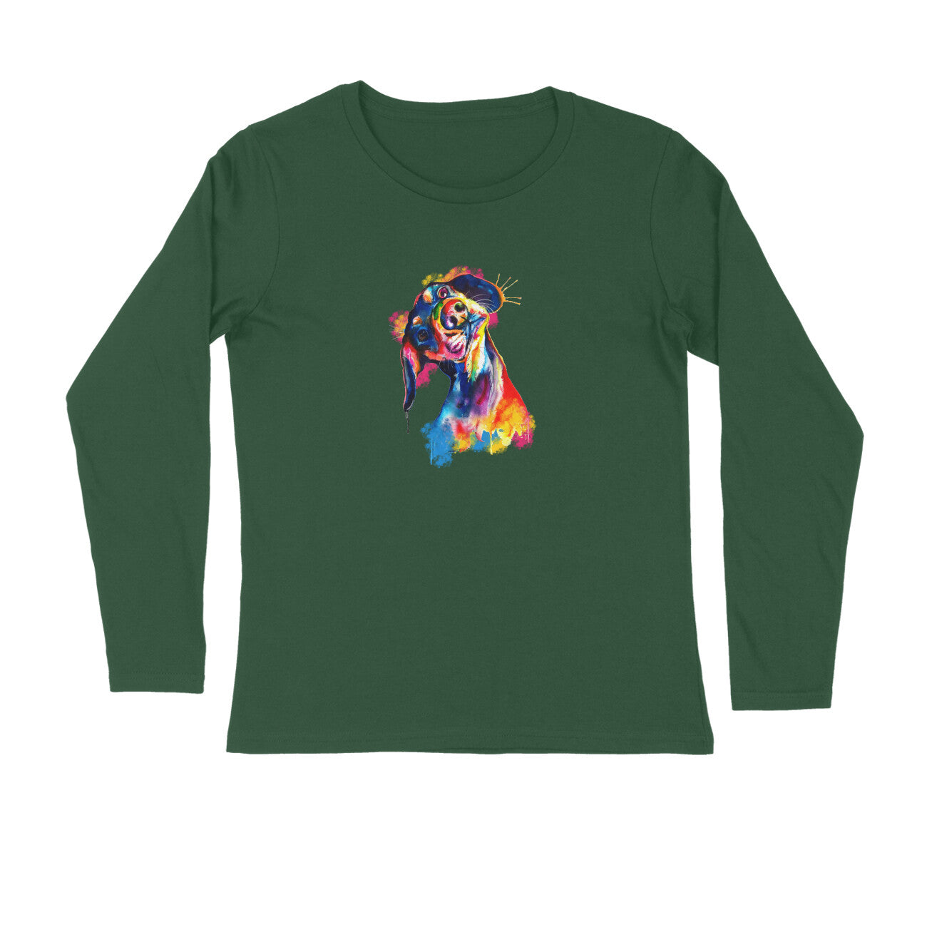Stepevoli Clothing - Full Sleeves Round Neck (Men) - Tilted Head Rainbow Dog (7 Colours)