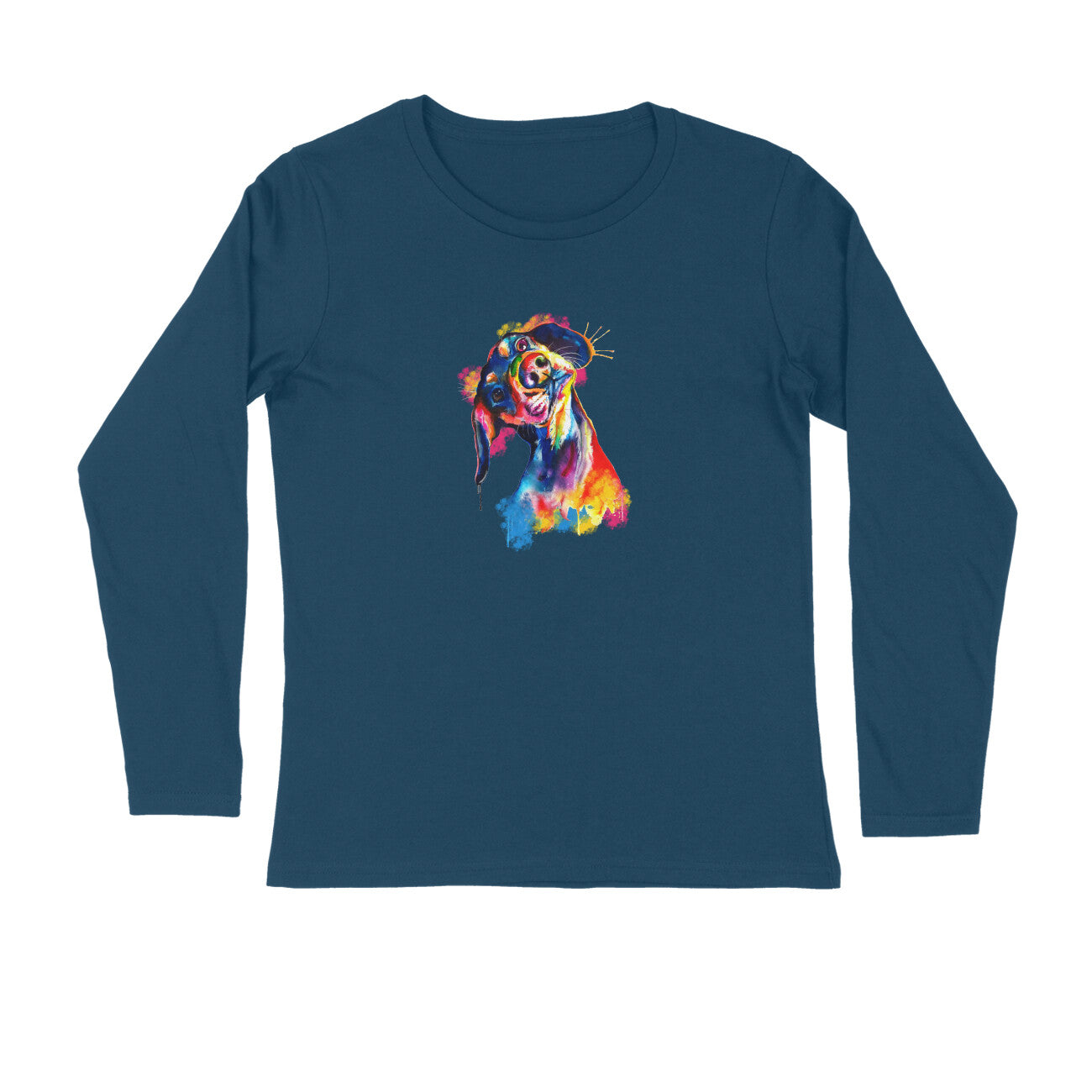 Stepevoli Clothing - Full Sleeves Round Neck (Men) - Tilted Head Rainbow Dog (7 Colours)