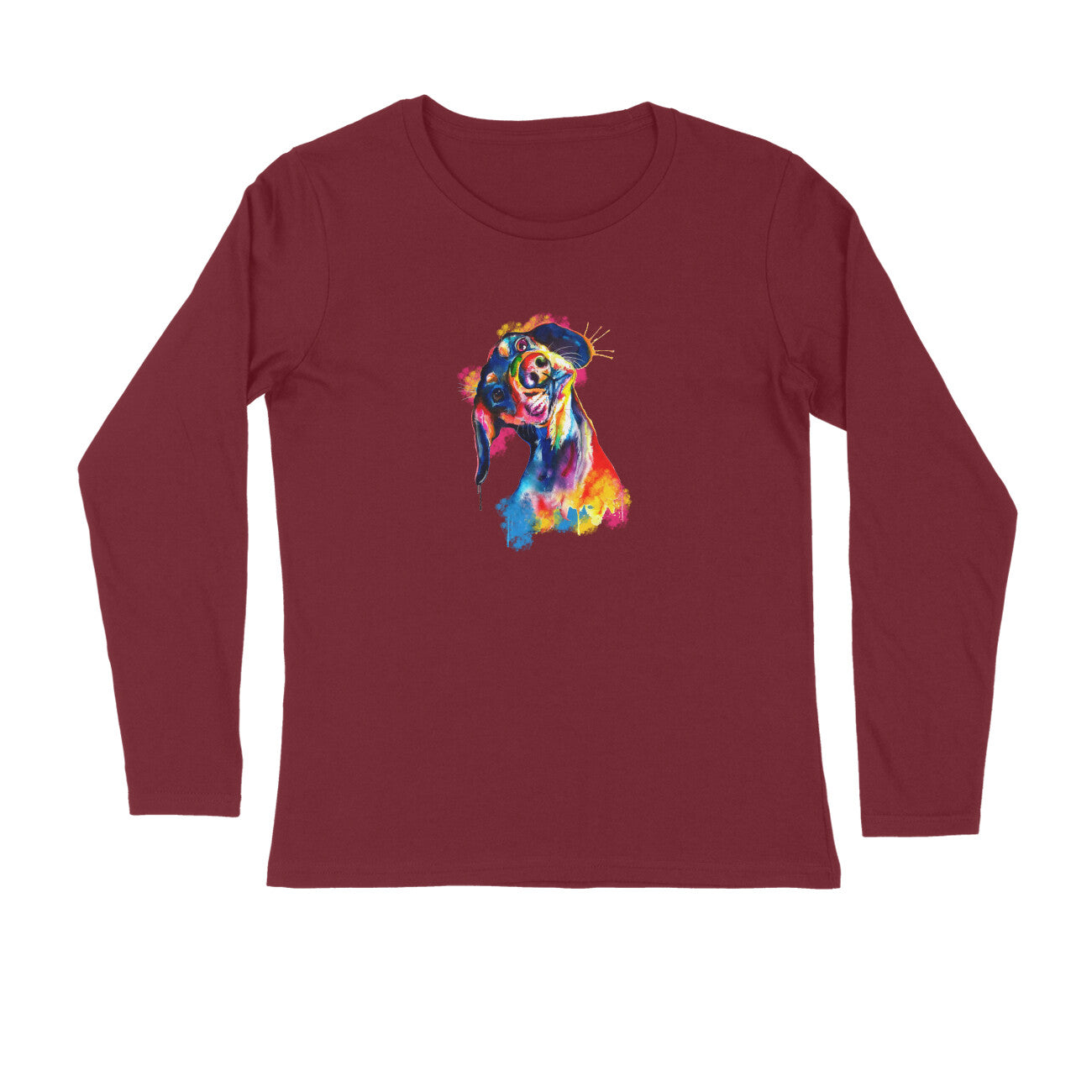 Stepevoli Clothing - Full Sleeves Round Neck (Men) - Tilted Head Rainbow Dog (7 Colours)