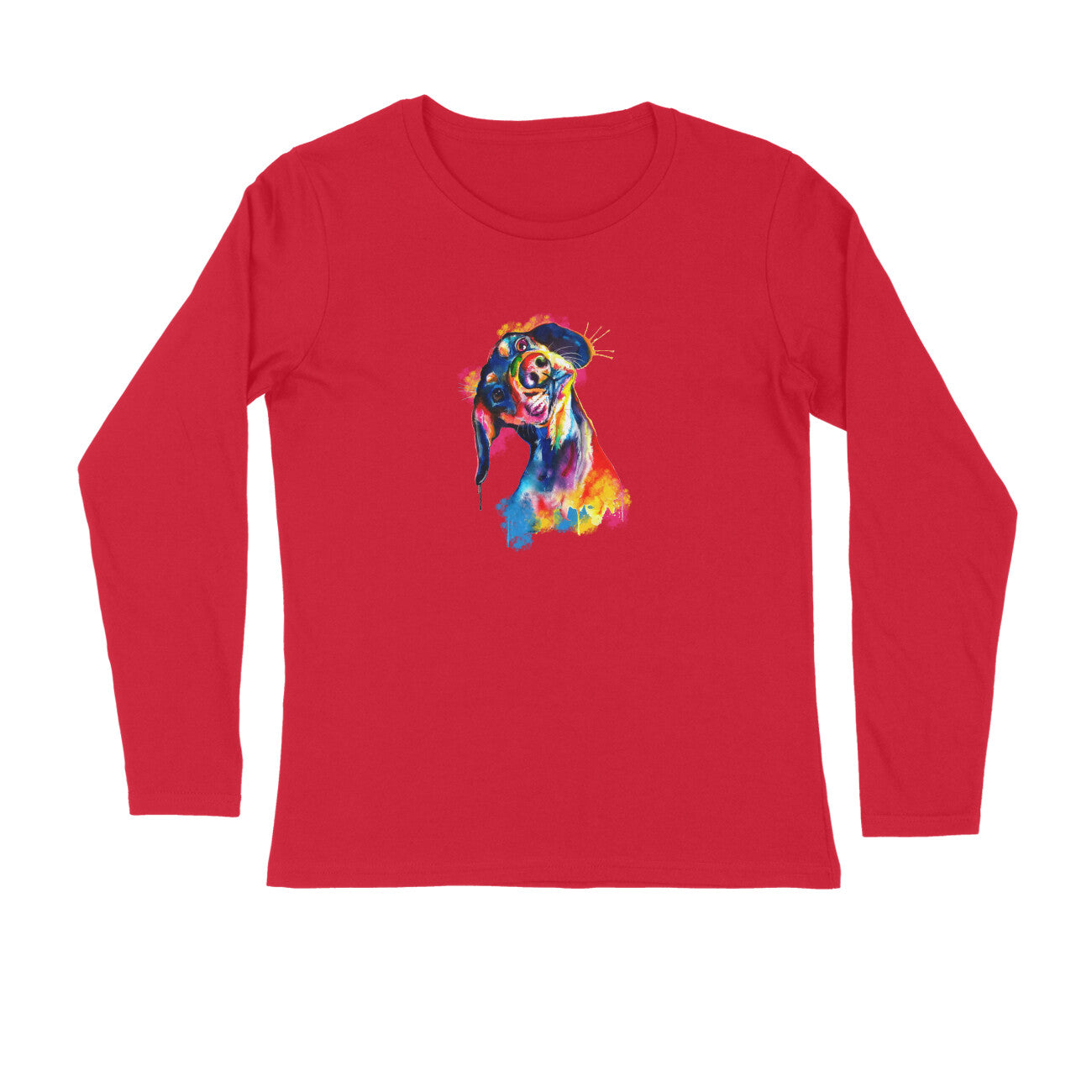 Stepevoli Clothing - Full Sleeves Round Neck (Men) - Tilted Head Rainbow Dog (7 Colours)