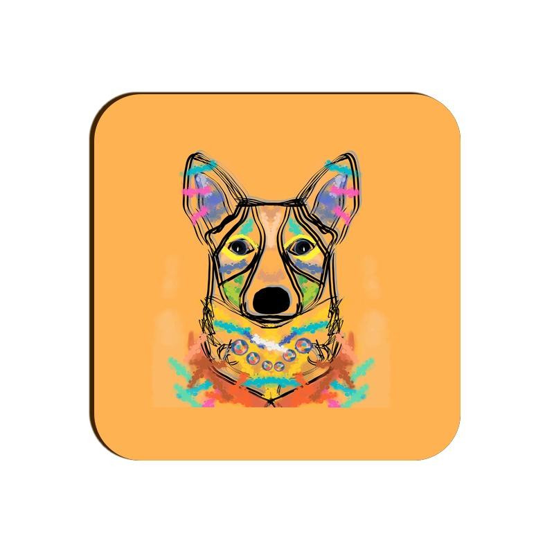 Stepevoli Coasters - Happy Corgi Square Coaster - Yellow