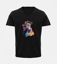 V Neck T-Shirt (Men) - Tilted Head Rainbow Dog (6 Colours)