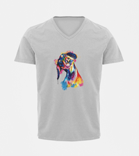 V Neck T-Shirt (Men) - Tilted Head Rainbow Dog (6 Colours)