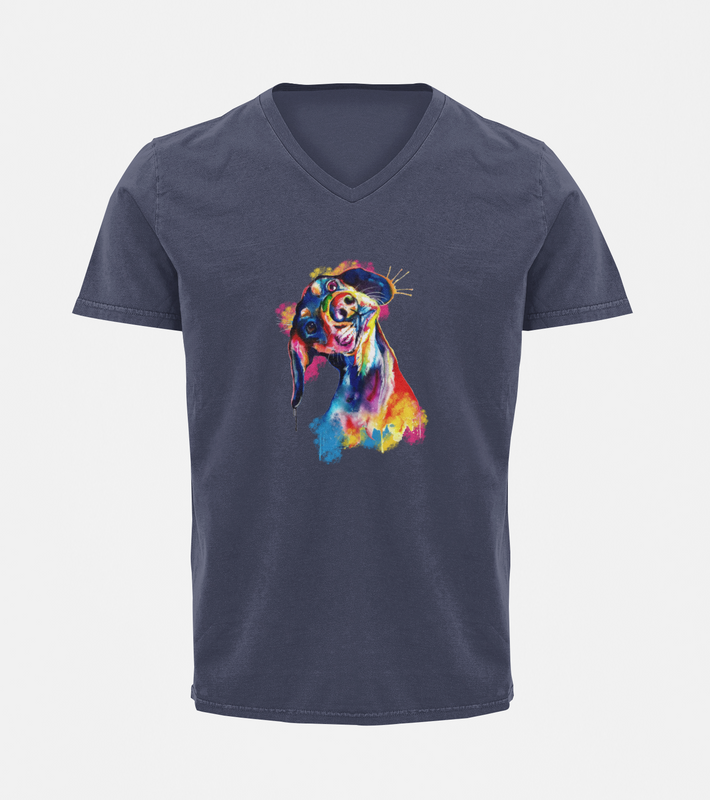 V Neck T-Shirt (Men) - Tilted Head Rainbow Dog (6 Colours)