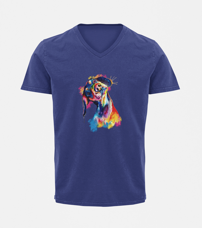 V Neck T-Shirt (Men) - Tilted Head Rainbow Dog (6 Colours)