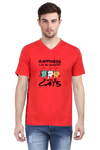V Neck T-Shirt (Men) - Feline Happy (3 Colours)