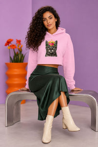 Crop Hoodie (Women) - Floral Feline (3 Colours)