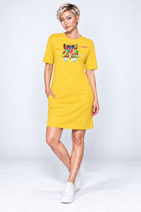 T-shirt Dress With Pockets - Laser Sharp Cat (6 Colours) (Slim Fit)