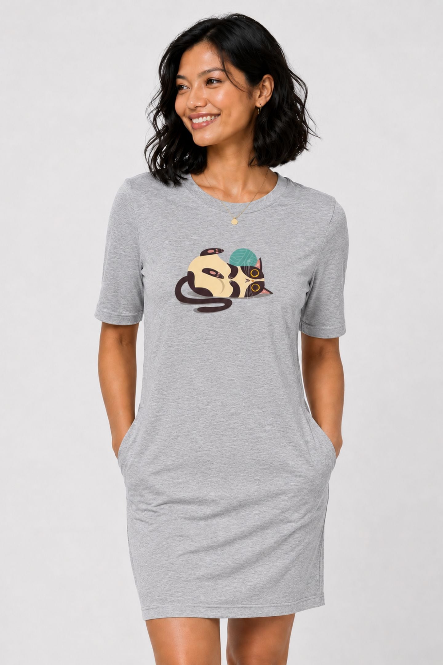 T-shirt Dress With Pockets - Clawful Nap (4 Colours) (Slim Fit)