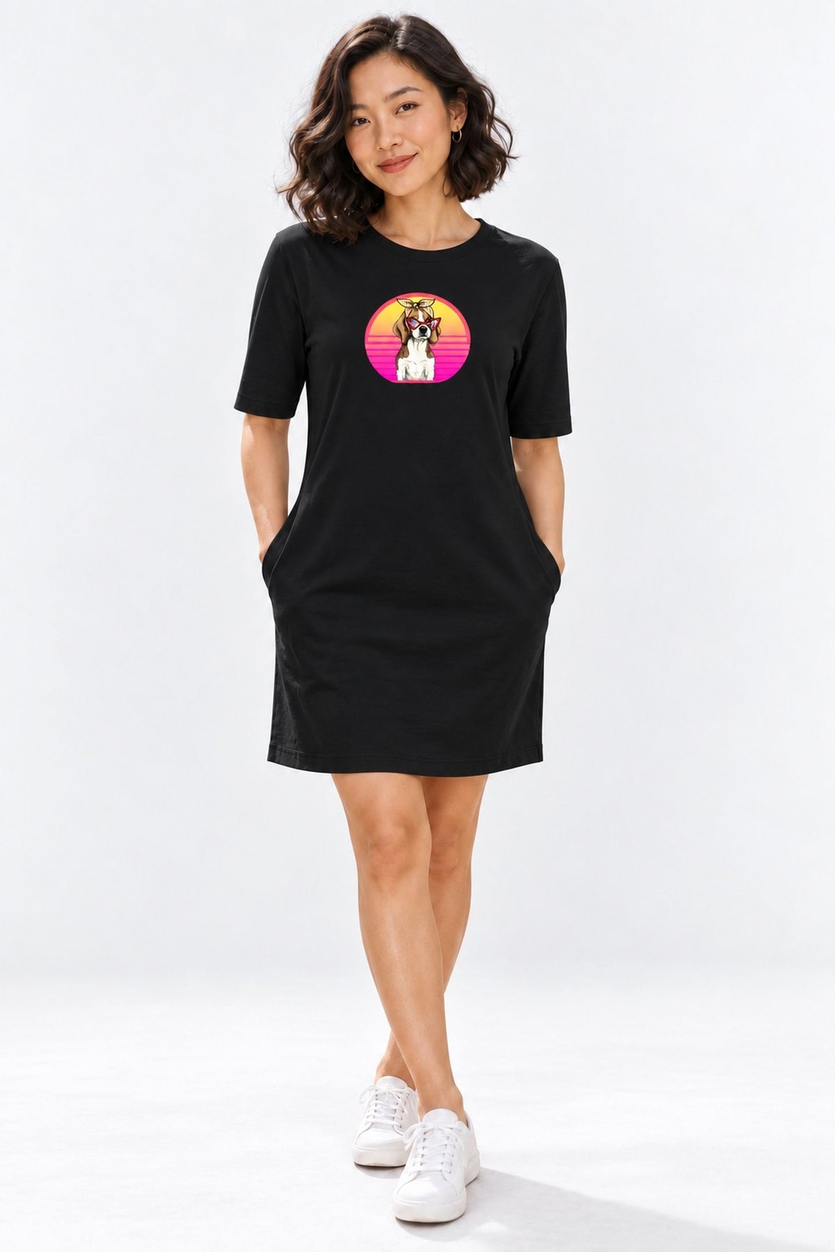 T-shirt Dress With Pockets - Lil Miss Beagle (6 Colours) (Slim Fit)