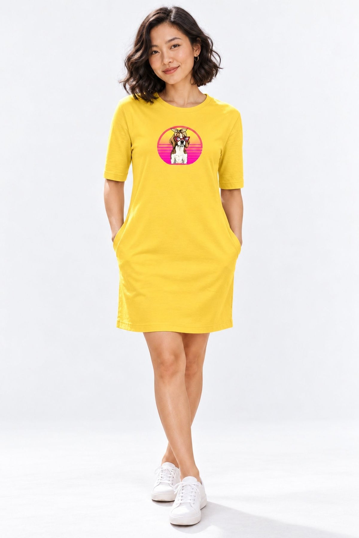 T-shirt Dress With Pockets - Lil Miss Beagle (6 Colours) (Slim Fit)
