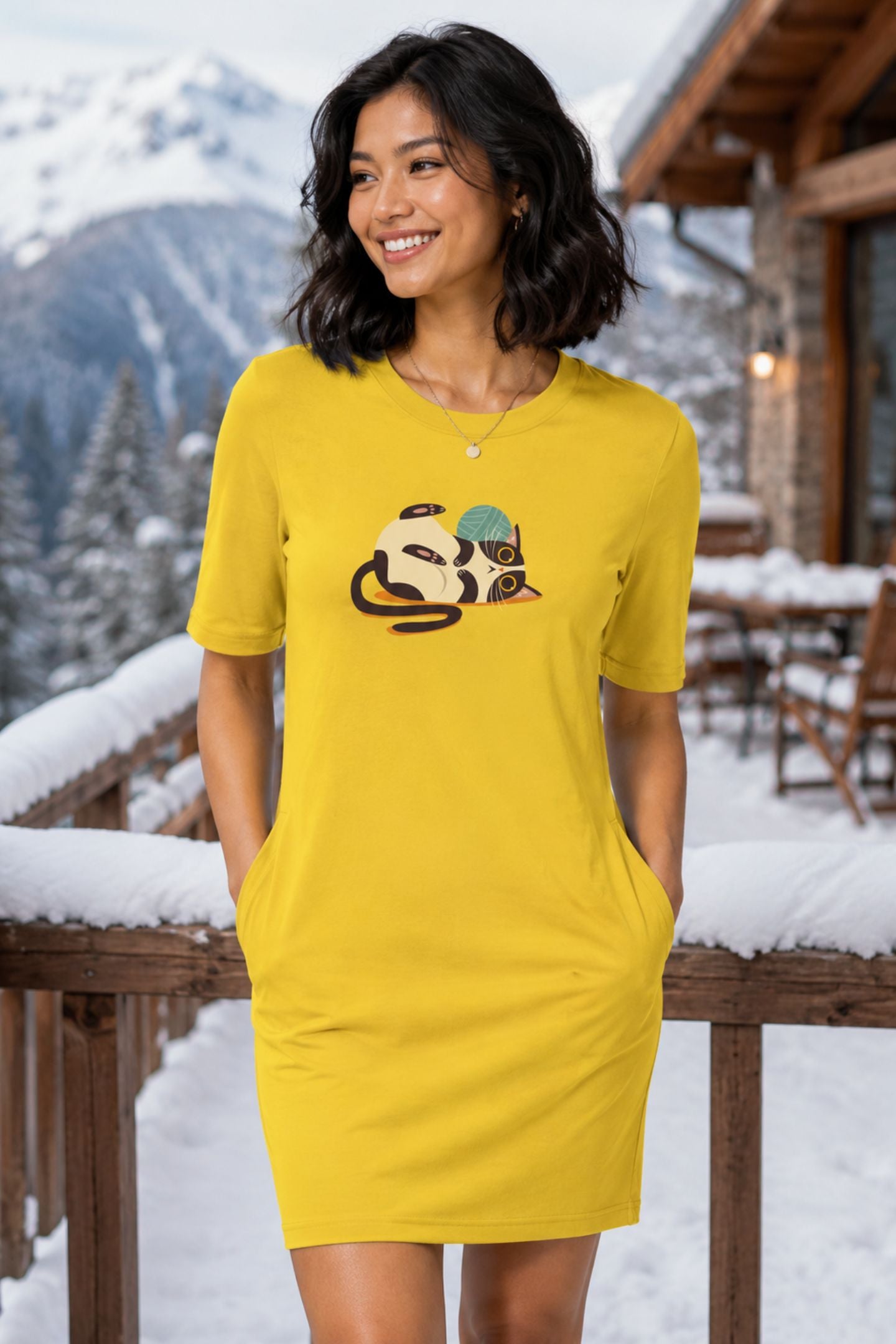 T-shirt Dress With Pockets - Clawful Nap (4 Colours) (Slim Fit)