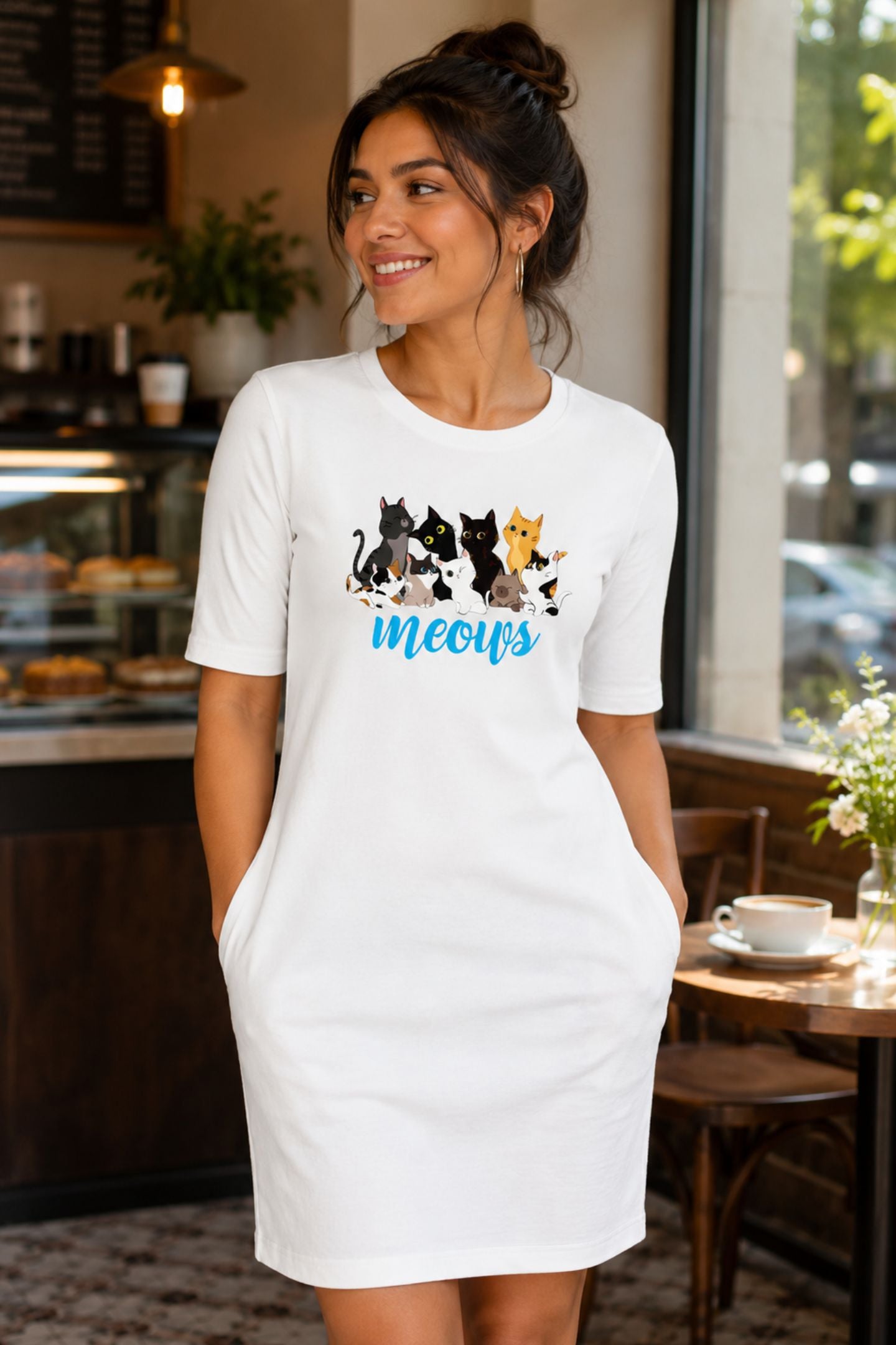 T-shirt Dress With Pockets - Cat Chaos (4 Colours) (Slim Fit)