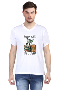 V Neck T-Shirt (Men) - Nerdy Kitty (3 Colours)