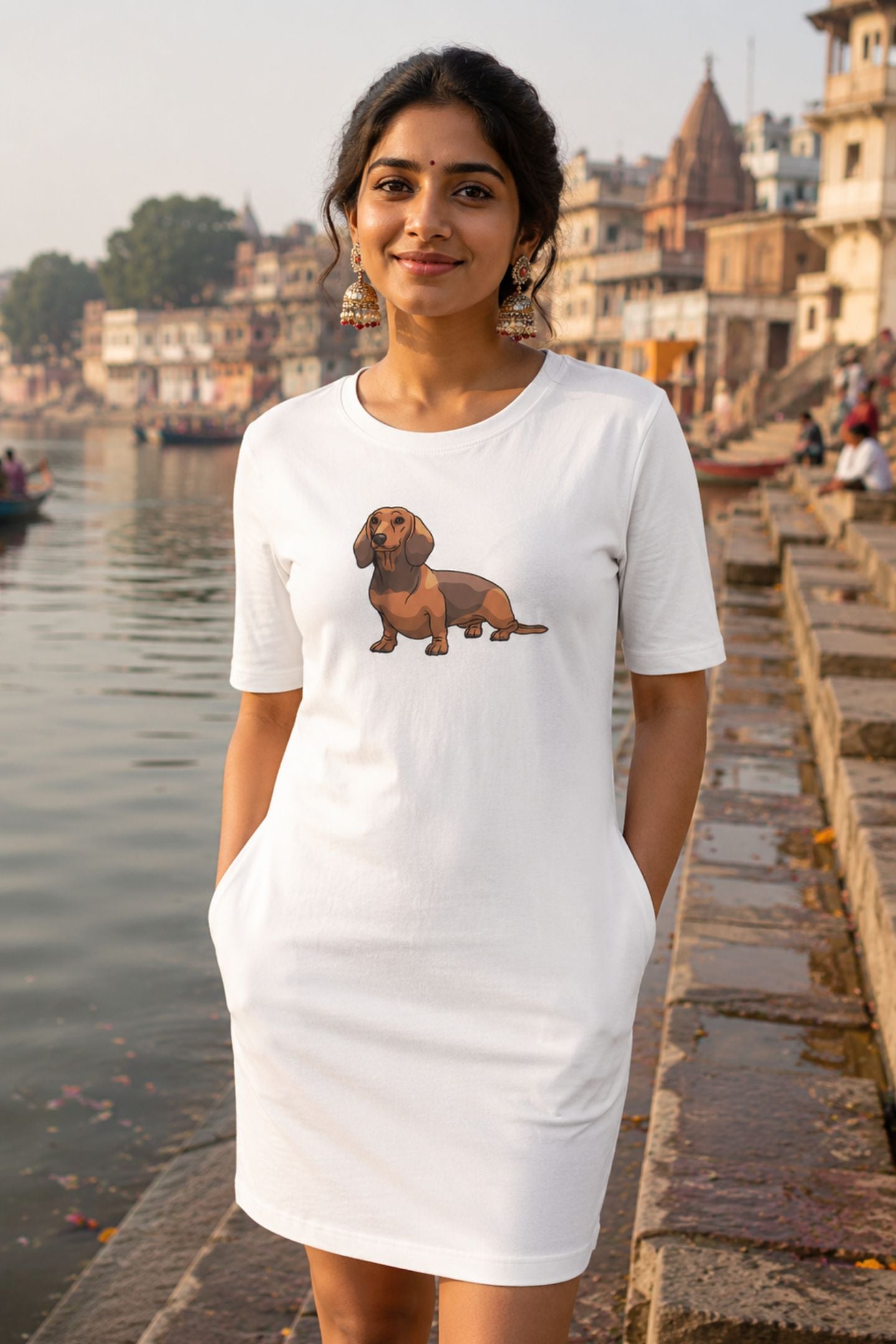 T-shirt Dress With Pockets - Dash Dash Dachshund (4 Colours) (Slim Fit)