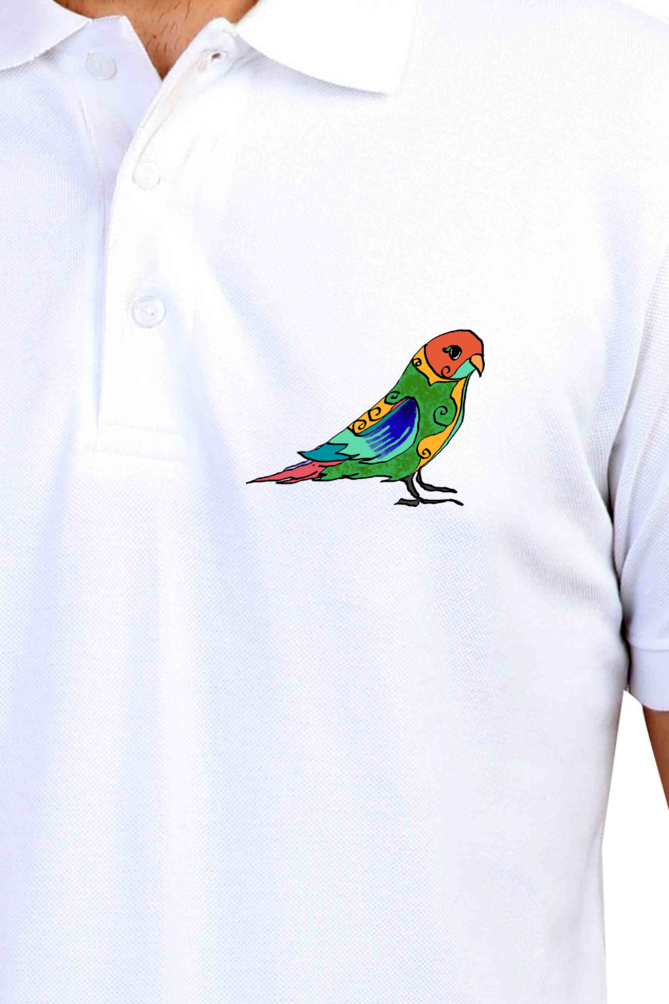 Polo Neck T-Shirt (Men) - Pretty Jandaya Parakeet (3 Colours)
