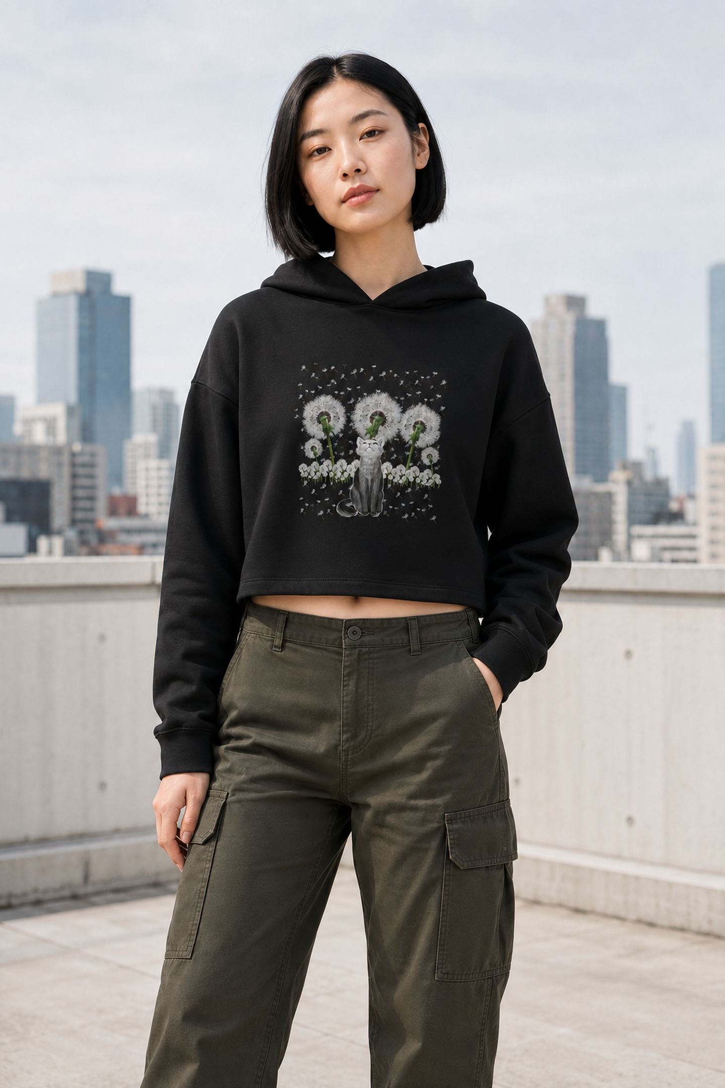 Crop Hoodie (Women) - Fresh White Cat (3 Colours)
