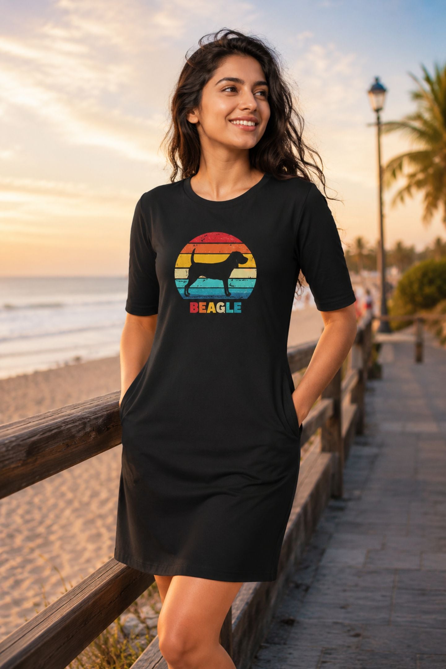 T-shirt Dress With Pockets - Beagle Sunset (3 Colours) (Slim Fit)