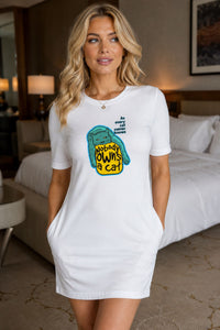 T-shirt Dress With Pockets - Cat-titude (2 Colours) (Slim Fit)