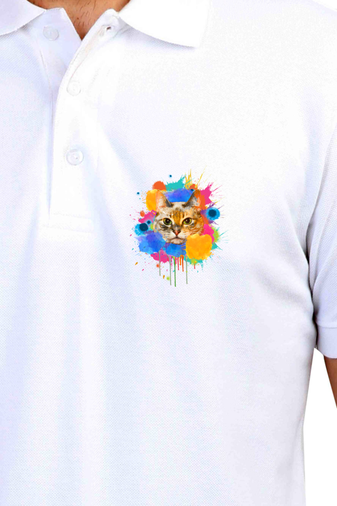 Polo Neck T-Shirt (Men) - Splishy Splishy Cat (11 Colours)