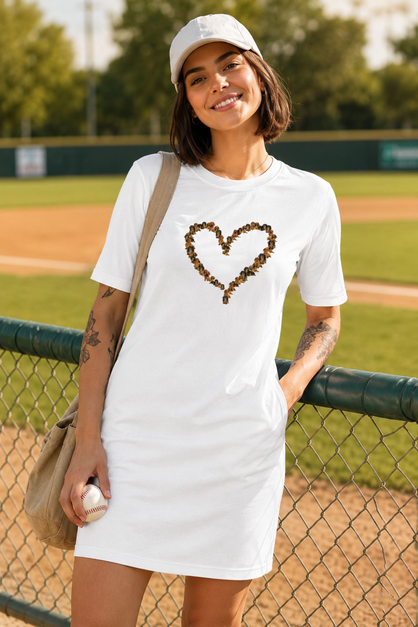 T-shirt Dress With Pockets - Dachshund Hearts (4 Colours) (Slim Fit)