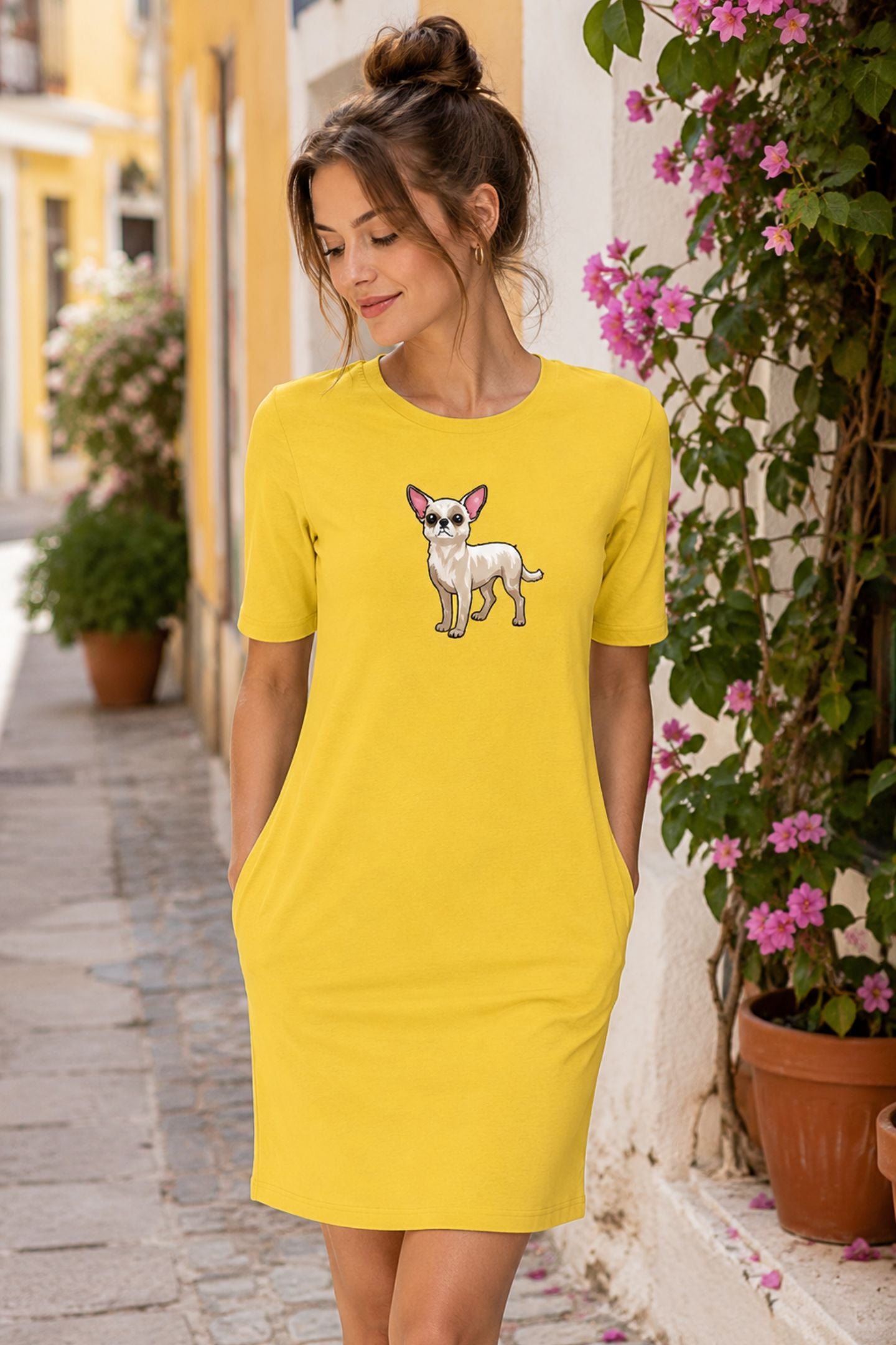 T-shirt Dress With Pockets - Chatty Chihuahua (6 Colours) (Slim Fit)