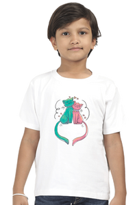 Round Neck T-Shirt (Boys) - Cats In Love (10 Colours)