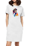 T-shirt Dress With Pockets - Tilted Head Rainbow Dog (6 Colours)