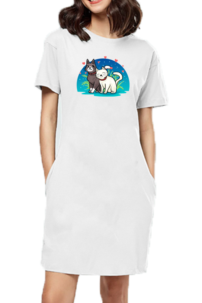 T-shirt Dress With Pockets - Pawsitively Adorable Cats (4 Colours)