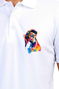 Polo Neck T-Shirt (Men) - Tilted Head Rainbow Dog (11 Colours)