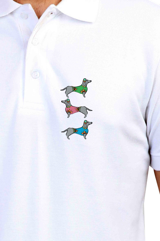 Polo Neck T-Shirt (Men) - Three Daschunds (11 Colours)