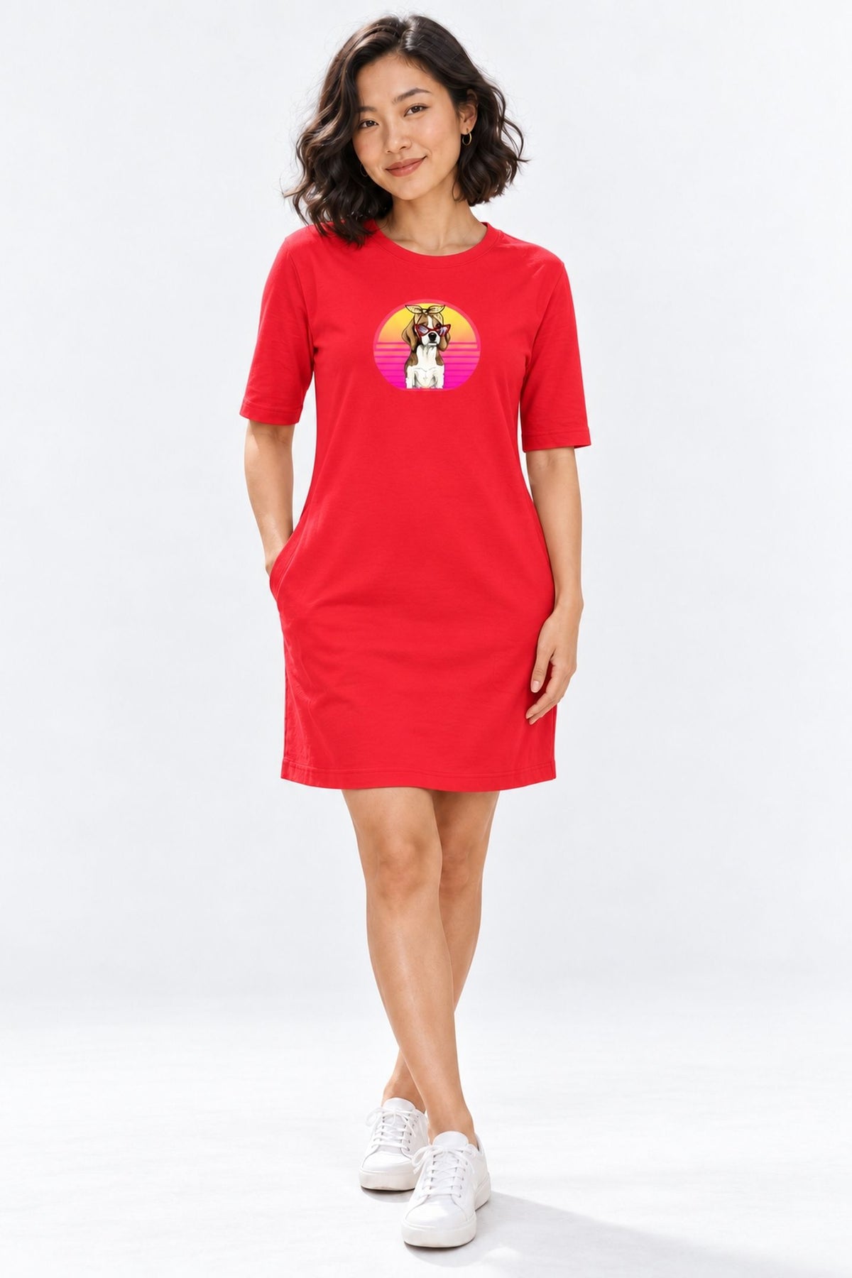 T-shirt Dress With Pockets - Lil Miss Beagle (6 Colours) (Slim Fit)