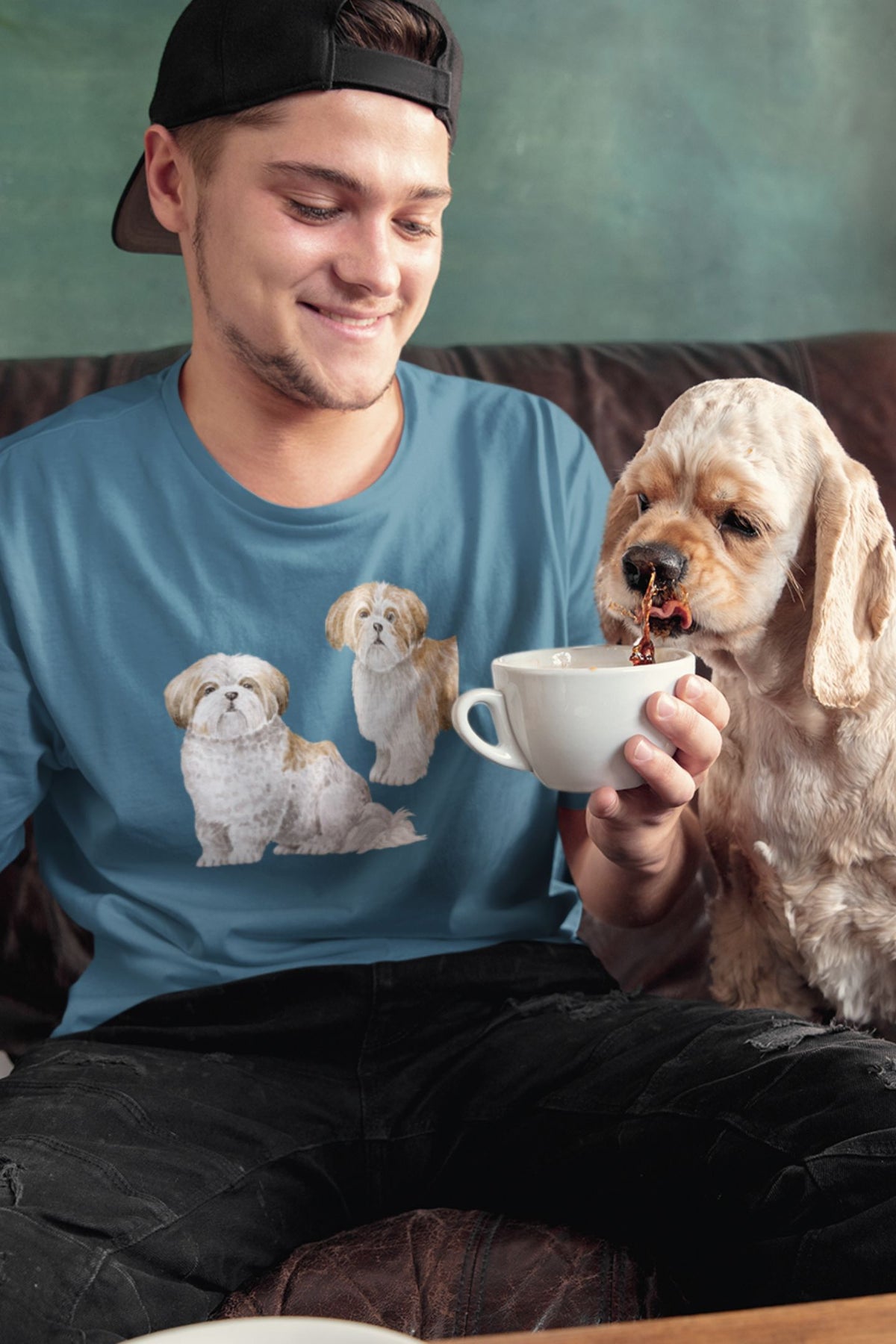 Round Neck T-Shirt (Men) - Shih Tzu Sweethearts (12 Colours)