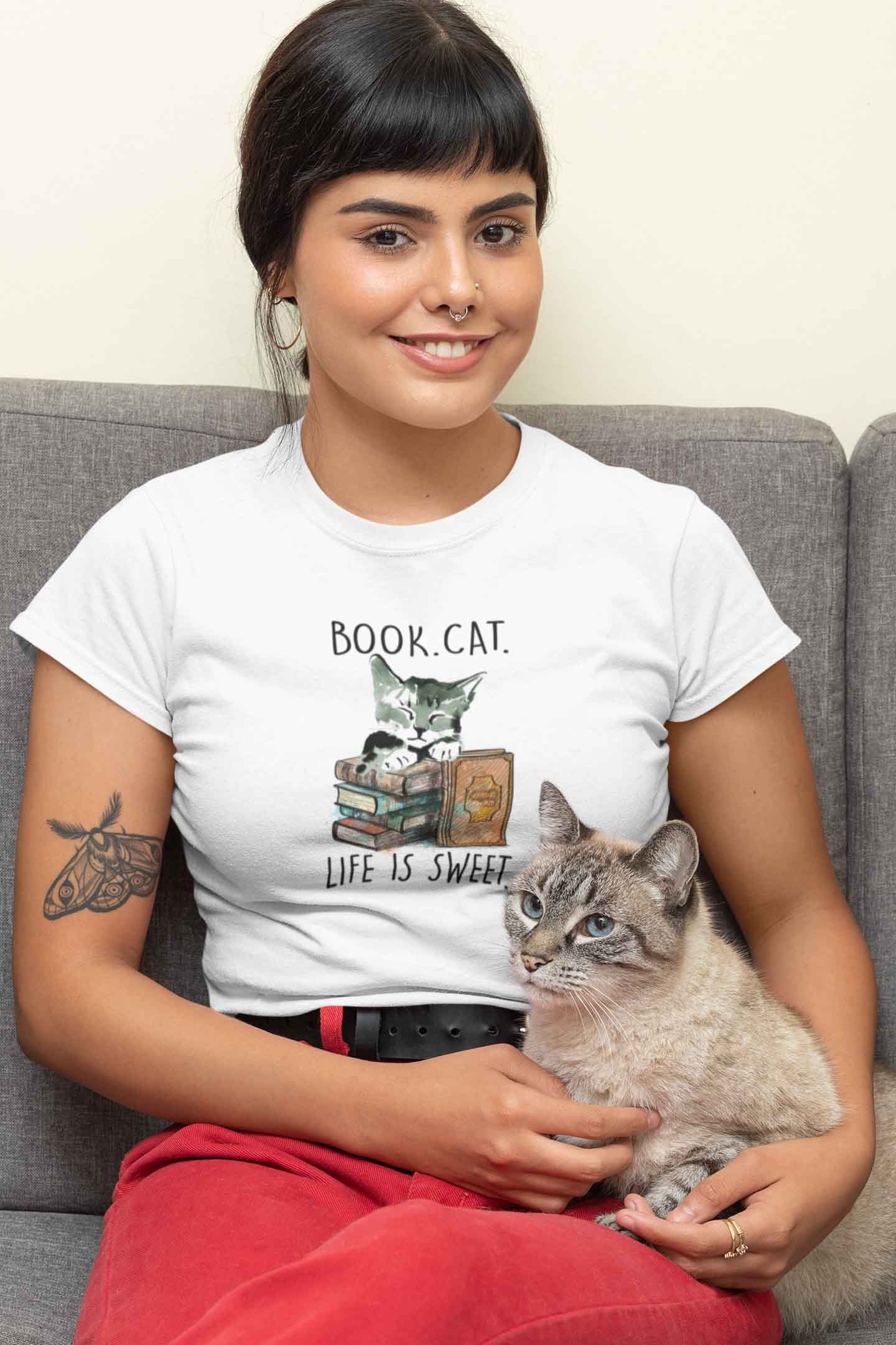 Round Neck T-Shirt (Women) - Nerdy Kitty (11 colours)