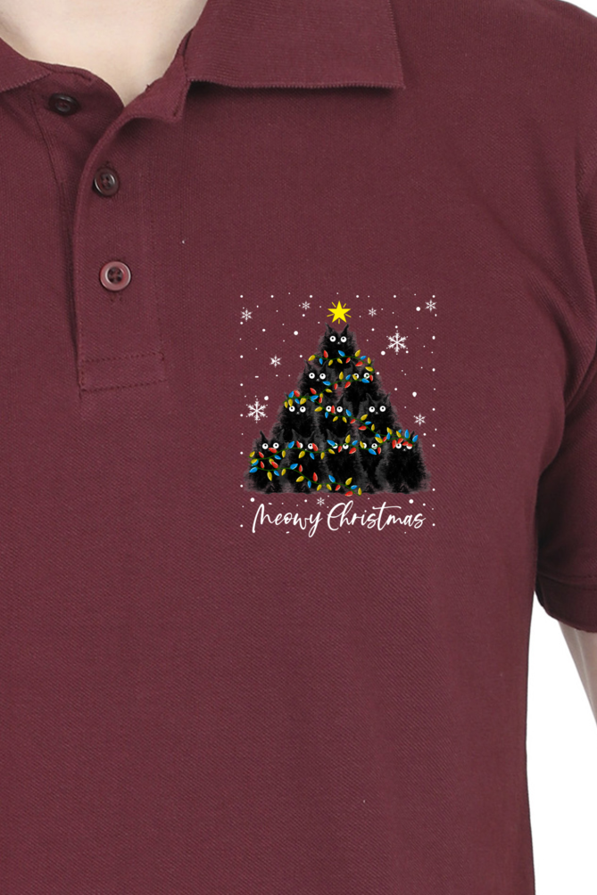 Polo Neck T-Shirt (Men) - Meowy Christmas (8 Colours)