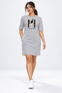 T-shirt Dress With Pockets - Hang In There Pug (2 Colours) (Slim Fit)
