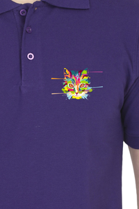 Polo Neck T-Shirt (Men) - Laser Sharp Cat (9 Colours)