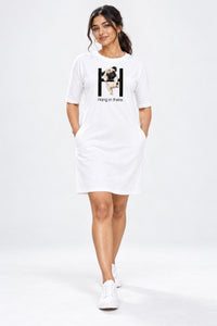 T-shirt Dress With Pockets - Hang In There Pug (2 Colours) (Slim Fit)