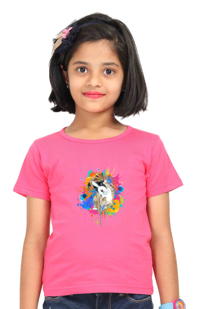 Round Neck T-Shirt (Girls) - Splashes Of Joy Puppy (6 Colours)