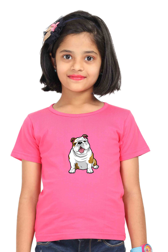 Round Neck T-Shirt (Girls) - Wringkly Sprinkly Bulldog (7 Colours)