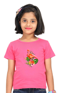 Round Neck T-Shirt (Girls) - Fashionable Flamingo (7 Colours)