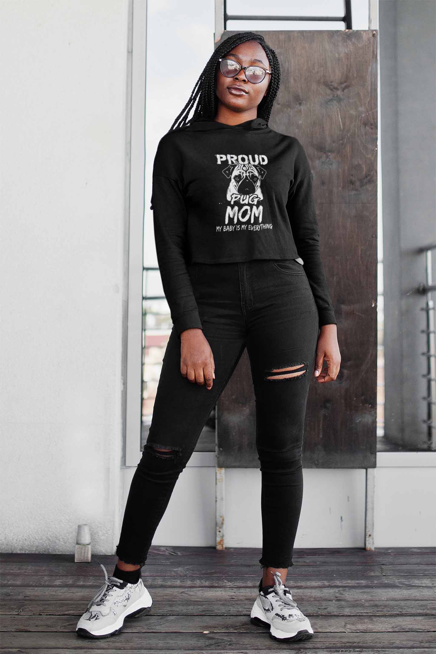 Crop Hoodie (Women) - Proud Pug Mom (3 Colours)