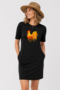 T-shirt Dress With Pockets - Cock-a-Doodle-Doo (4 Colours) (Slim Fit)