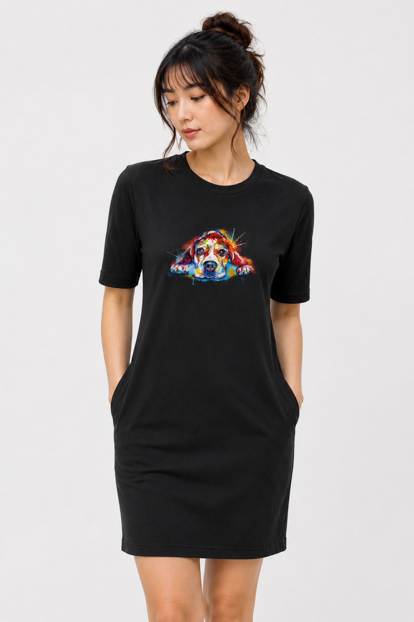 T-shirt Dress With Pockets - Droopy Dog Eyes (6 Colours) (Slim Fit)
