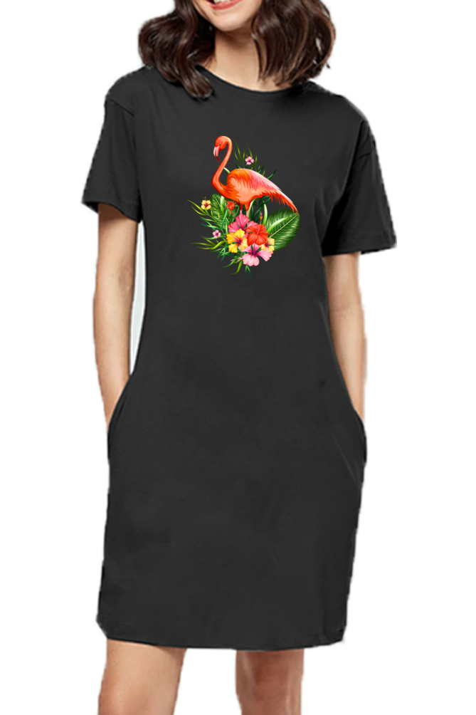 T shirt Dress With Pockets Fashionable Flamingo 5 Colours Slim Fit